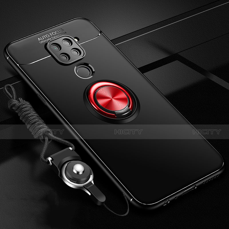 Coque Ultra Fine Silicone Souple Housse Etui avec Support Bague Anneau Aimante Magnetique T01 pour Xiaomi Redmi Note 9 Rouge et Noir Plus