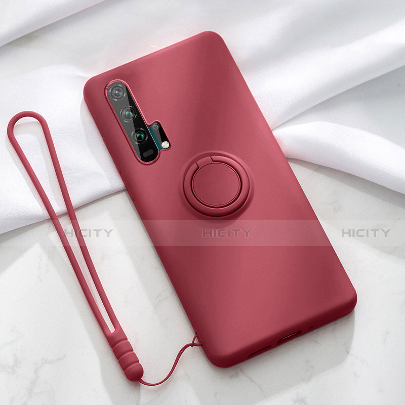 Coque Ultra Fine Silicone Souple Housse Etui avec Support Bague Anneau Aimante Magnetique T02 pour Huawei Honor 20 Pro Vin Rouge Plus