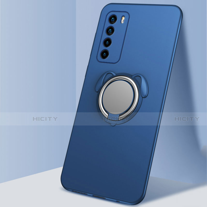 Coque Ultra Fine Silicone Souple Housse Etui avec Support Bague Anneau Aimante Magnetique T02 pour Huawei Honor Play4 5G Bleu Plus