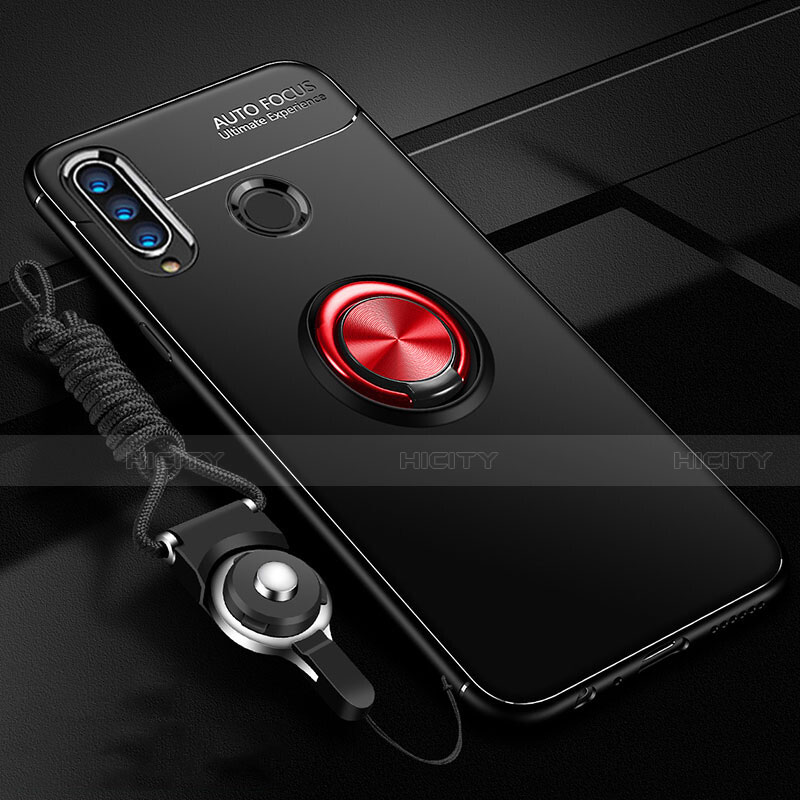 Coque Ultra Fine Silicone Souple Housse Etui avec Support Bague Anneau Aimante Magnetique T02 pour Huawei P30 Lite Rouge et Noir Plus