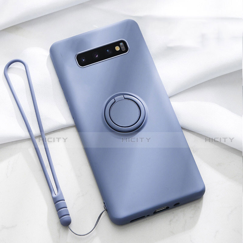 Coque Ultra Fine Silicone Souple Housse Etui avec Support Bague Anneau Aimante Magnetique T02 pour Samsung Galaxy S10 5G Violet Plus