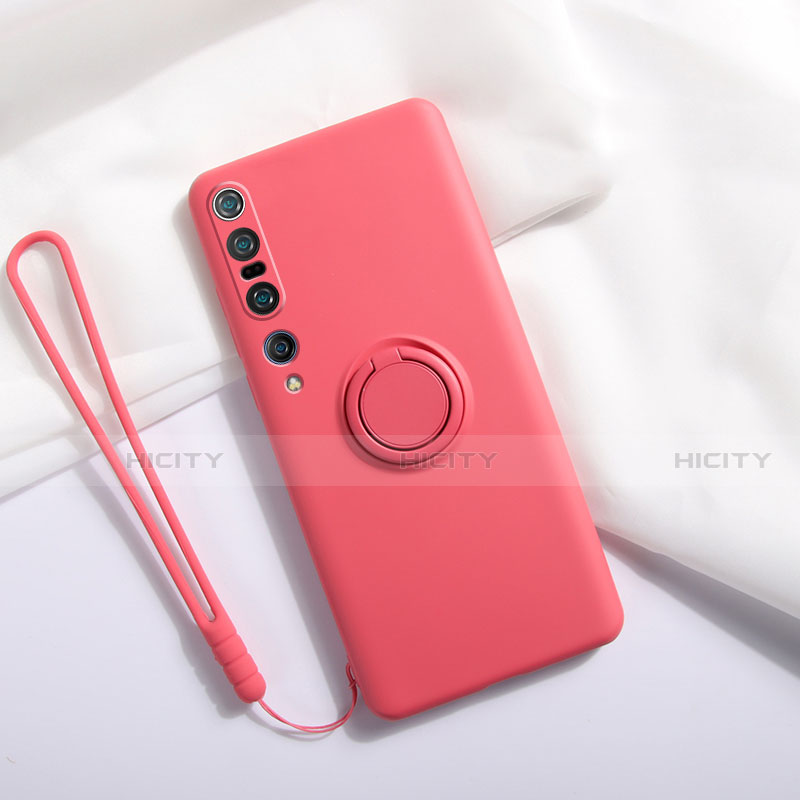 Coque Ultra Fine Silicone Souple Housse Etui avec Support Bague Anneau Aimante Magnetique T02 pour Xiaomi Mi 10 Pro Rouge Plus