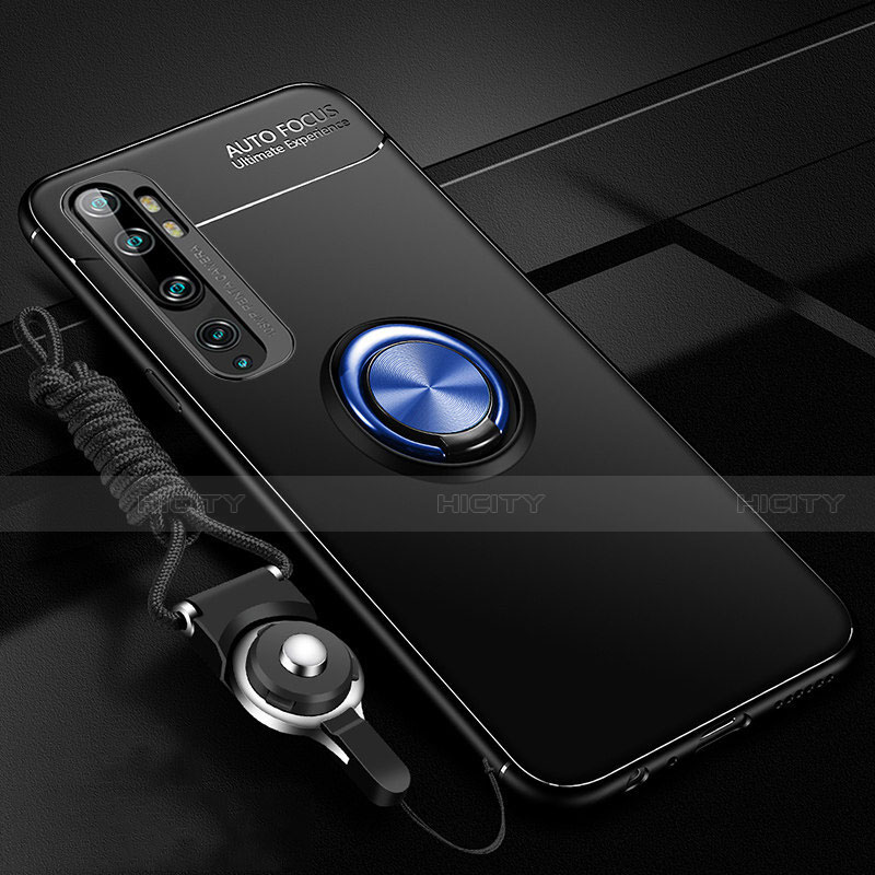 Coque Ultra Fine Silicone Souple Housse Etui avec Support Bague Anneau Aimante Magnetique T02 pour Xiaomi Mi Note 10 Bleu et Noir Plus