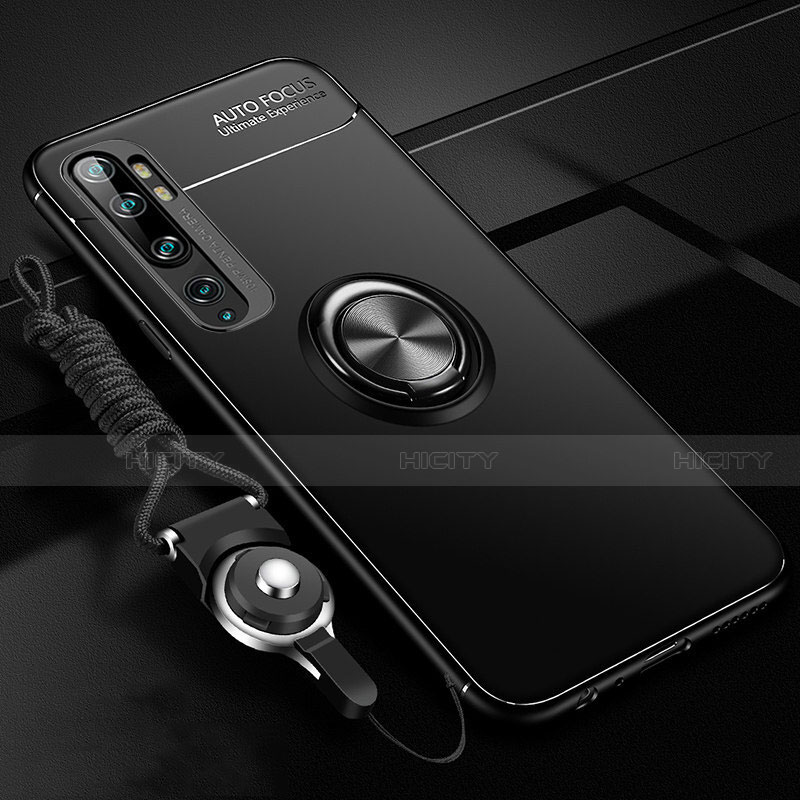 Coque Ultra Fine Silicone Souple Housse Etui avec Support Bague Anneau Aimante Magnetique T02 pour Xiaomi Mi Note 10 Noir Plus