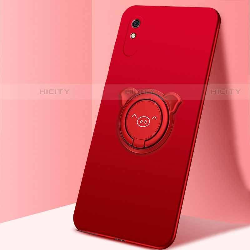 Coque Ultra Fine Silicone Souple Housse Etui avec Support Bague Anneau Aimante Magnetique T02 pour Xiaomi Redmi 9AT Rouge Plus