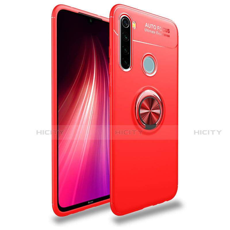 Coque Ultra Fine Silicone Souple Housse Etui avec Support Bague Anneau Aimante Magnetique T02 pour Xiaomi Redmi Note 8 (2021) Rouge Plus