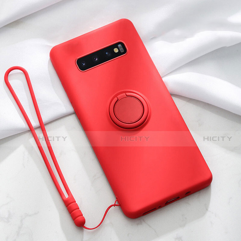 Coque Ultra Fine Silicone Souple Housse Etui avec Support Bague Anneau Aimante Magnetique T03 pour Samsung Galaxy S10 Plus Rouge Plus