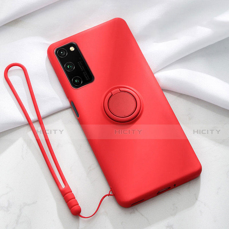 Coque Ultra Fine Silicone Souple Housse Etui avec Support Bague Anneau Aimante Magnetique T04 pour Huawei Honor V30 Pro 5G Rouge Plus