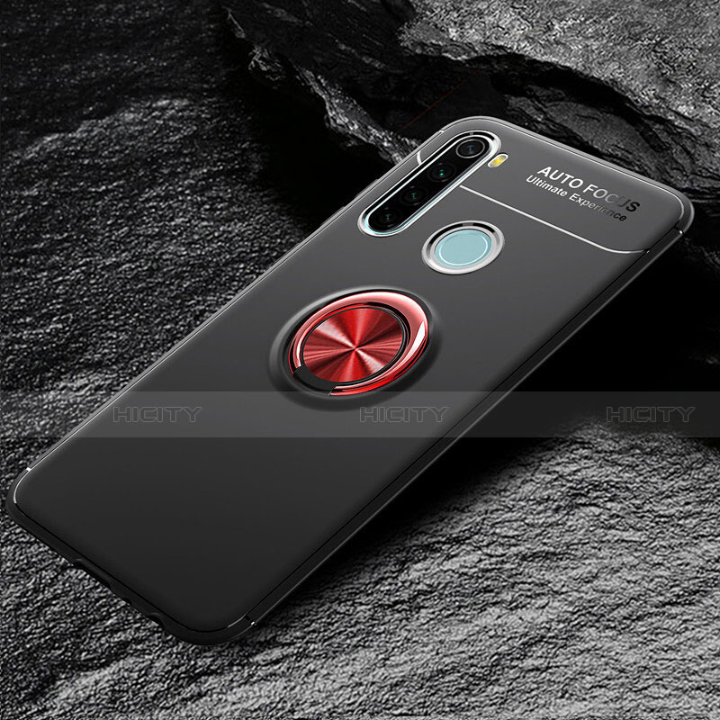 Coque Ultra Fine Silicone Souple Housse Etui avec Support Bague Anneau Aimante Magnetique T04 pour Xiaomi Redmi Note 8 Rouge et Noir Plus
