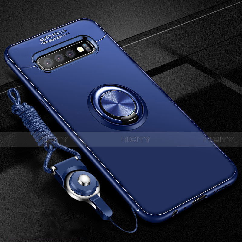 Coque Ultra Fine Silicone Souple Housse Etui avec Support Bague Anneau Aimante Magnetique T05 pour Samsung Galaxy S10 Plus Bleu Plus