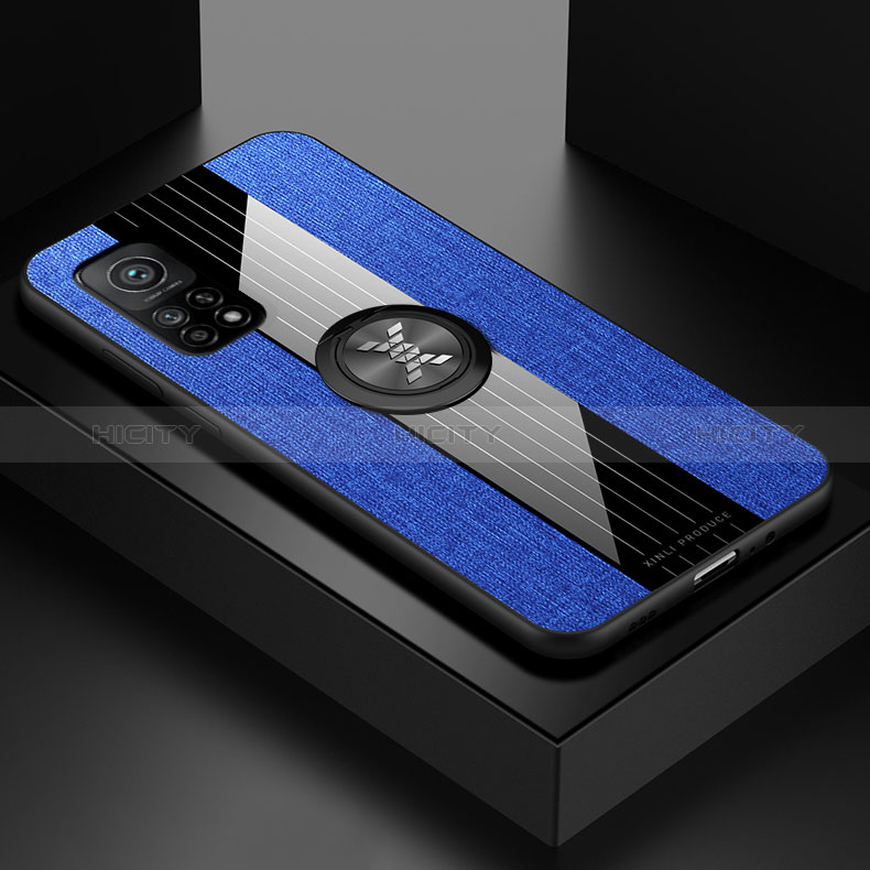 Coque Ultra Fine Silicone Souple Housse Etui avec Support Bague Anneau Aimante Magnetique X01L pour Xiaomi Mi 10T Pro 5G Bleu Plus