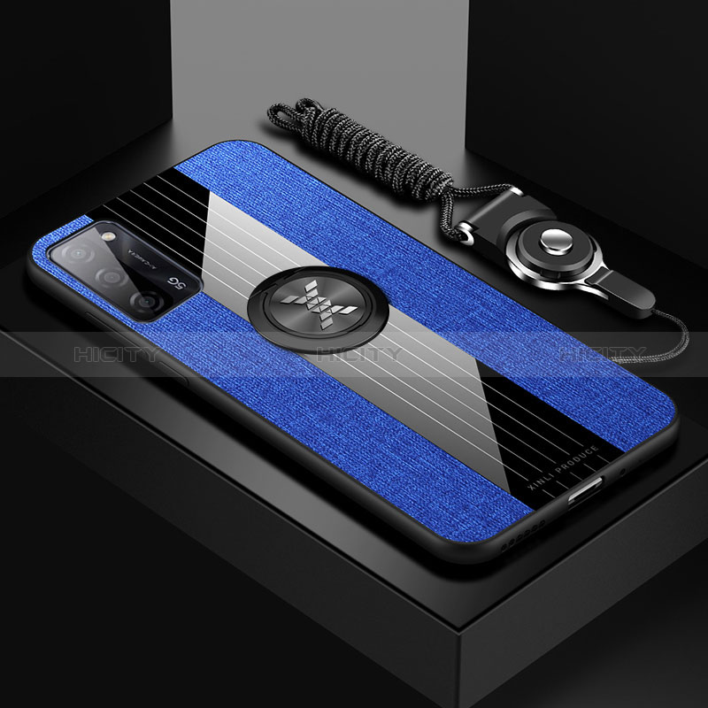 Coque Ultra Fine Silicone Souple Housse Etui avec Support Bague Anneau Aimante Magnetique X03L pour Oppo A56 5G Bleu Plus
