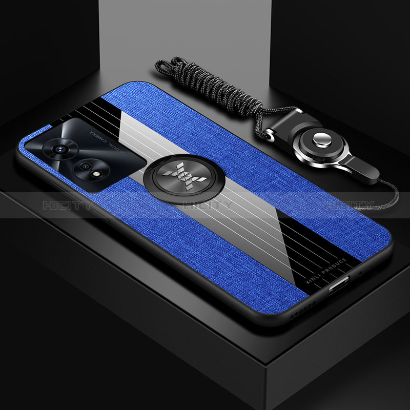 Coque Ultra Fine Silicone Souple Housse Etui avec Support Bague Anneau Aimante Magnetique X03L pour Oppo A98 5G Bleu Plus