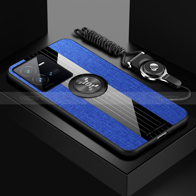 Coque Ultra Fine Silicone Souple Housse Etui avec Support Bague Anneau Aimante Magnetique X03L pour Vivo iQOO 10 Pro 5G Bleu Plus