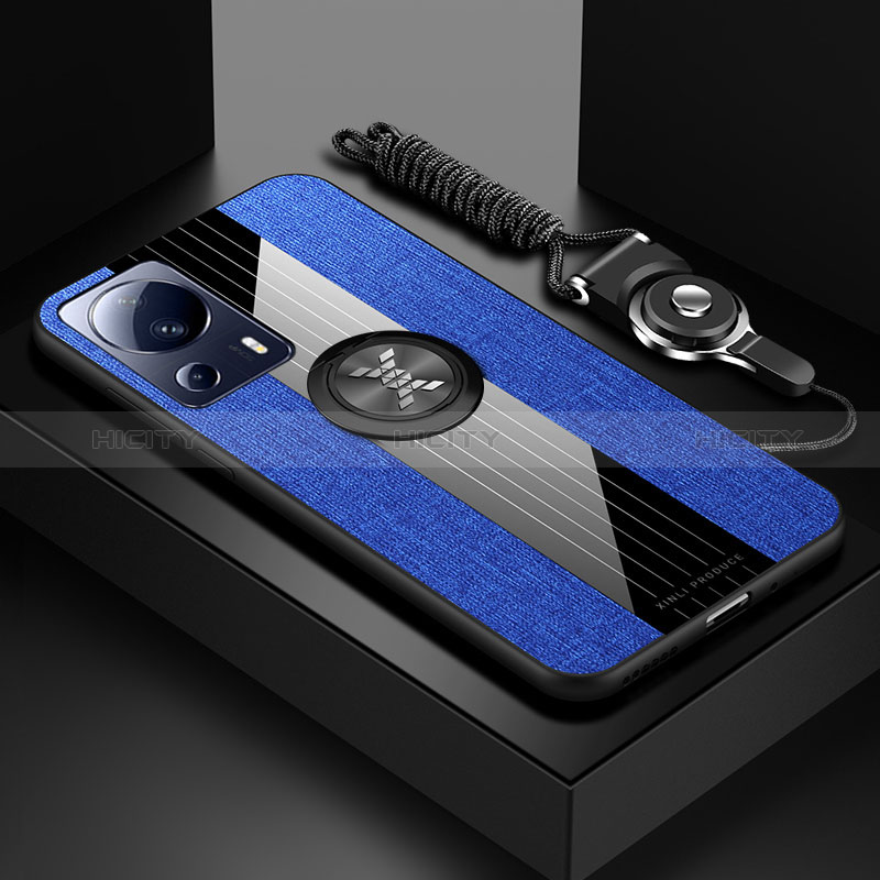 Coque Ultra Fine Silicone Souple Housse Etui avec Support Bague Anneau Aimante Magnetique X03L pour Xiaomi Mi 13 Lite 5G Bleu Plus