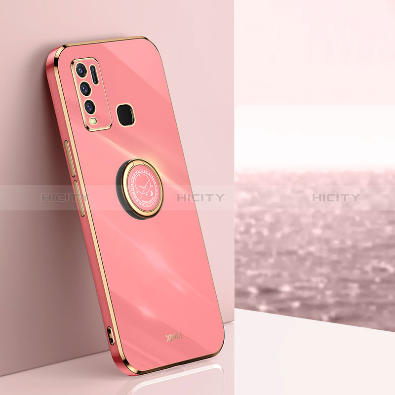 Coque Ultra Fine Silicone Souple Housse Etui avec Support Bague Anneau Aimante Magnetique XL1 pour Vivo Y50 Rose Rouge Plus