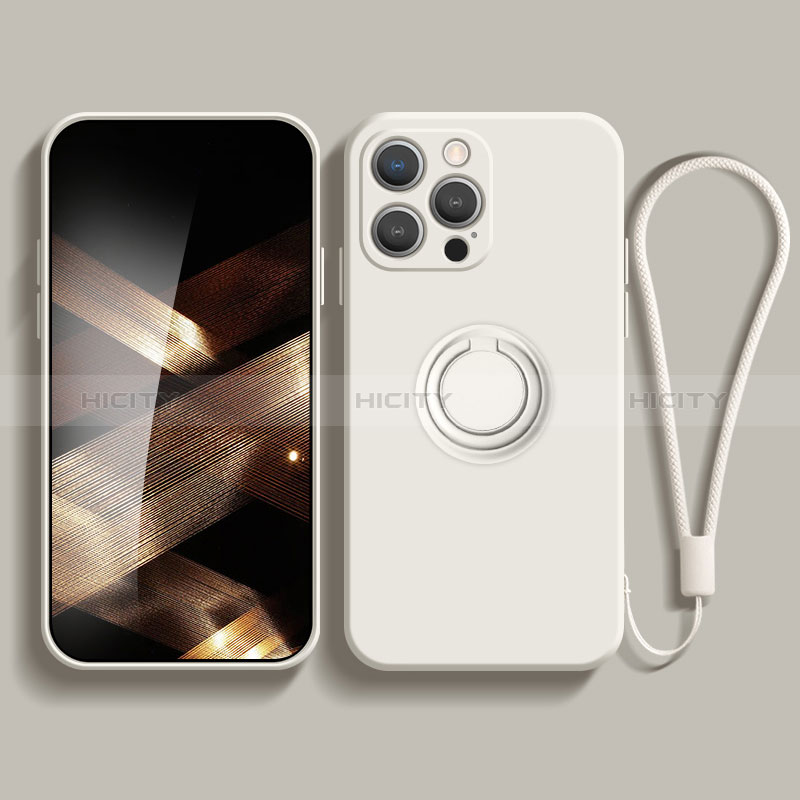 Coque Ultra Fine Silicone Souple Housse Etui avec Support Bague Anneau Aimante Magnetique YK1 pour Apple iPhone 13 Pro Blanc Plus