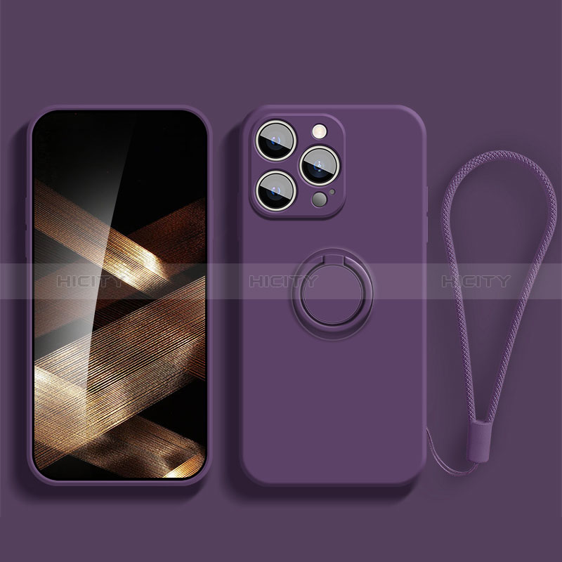 Coque Ultra Fine Silicone Souple Housse Etui avec Support Bague Anneau Aimante Magnetique YK1 pour Apple iPhone 13 Pro Violet Plus