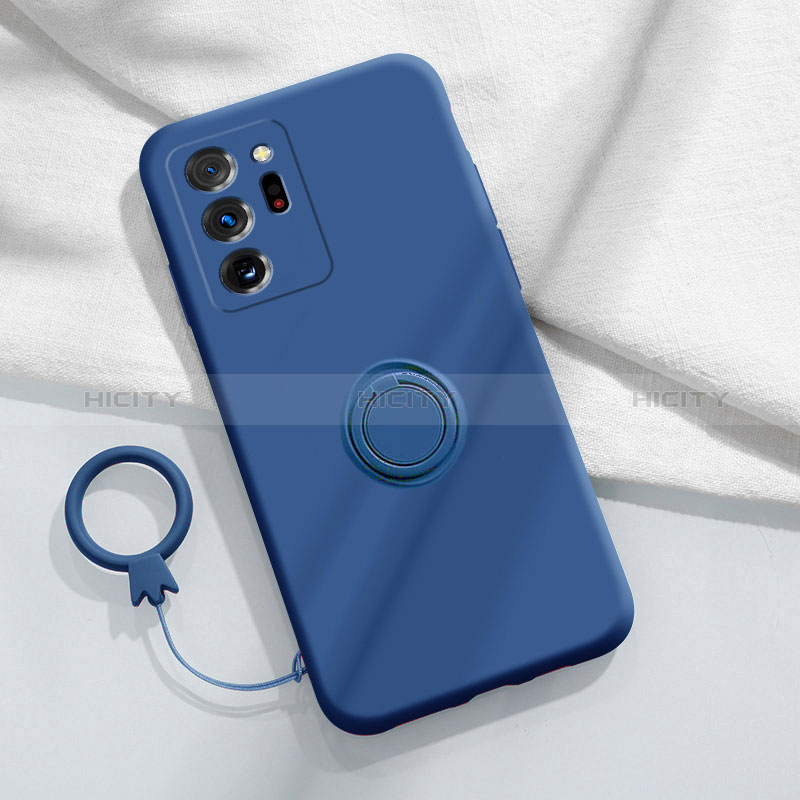Coque Ultra Fine Silicone Souple Housse Etui avec Support Bague Anneau Aimante Magnetique YK1 pour Samsung Galaxy Note 20 Ultra 5G Bleu Plus