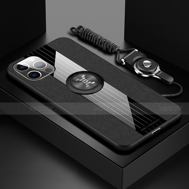 Coque Ultra Fine Silicone Souple Housse Etui avec Support Bague Anneau Aimante Magnetique Z01 pour Apple iPhone 13 Pro Noir Plus