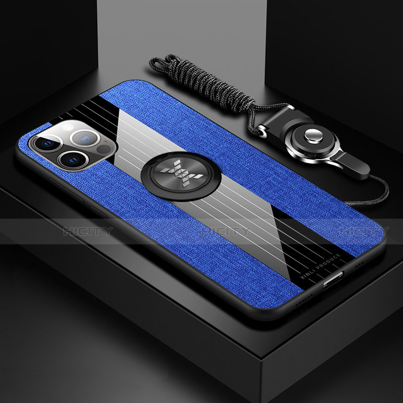Coque Ultra Fine Silicone Souple Housse Etui avec Support Bague Anneau Aimante Magnetique Z01 pour Apple iPhone 14 Pro Bleu Plus