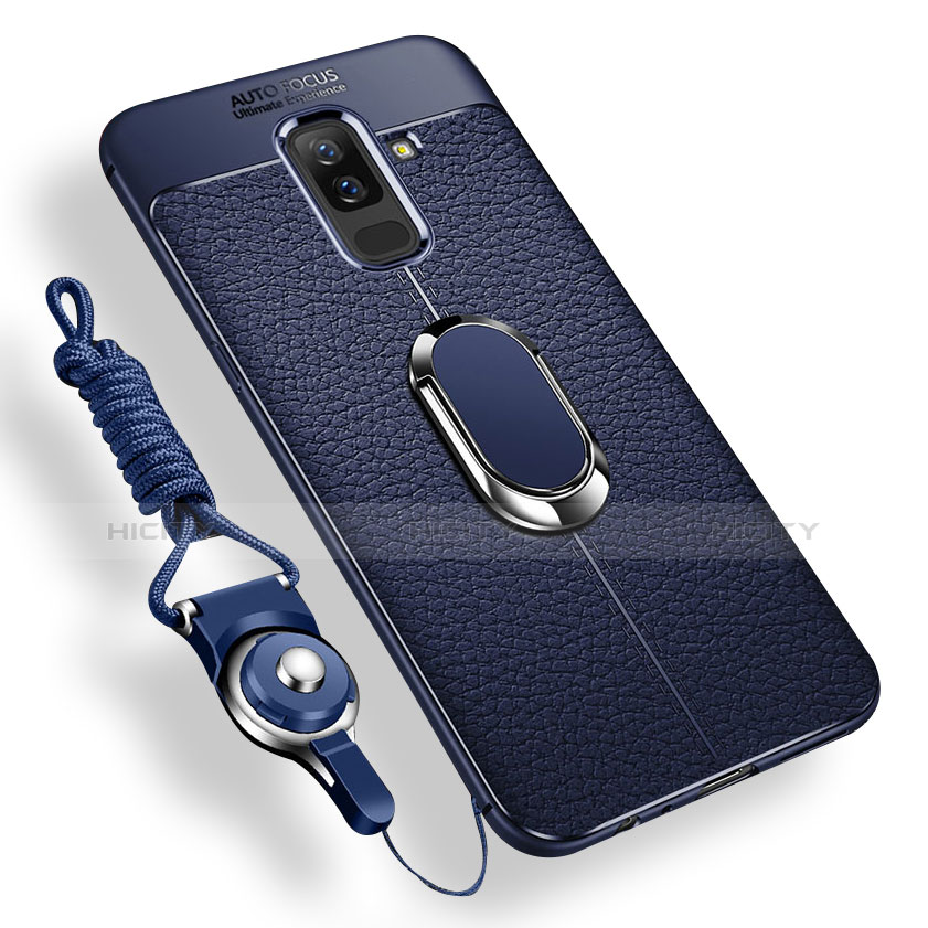 Coque Ultra Fine Silicone Souple Housse Etui avec Support Bague Anneau Aimante pour Samsung Galaxy A9 Star Lite Bleu Plus