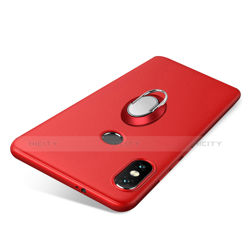Coque Ultra Fine Silicone Souple Housse Etui avec Support Bague Anneau pour Xiaomi Redmi Note 5 Pro Rouge Plus