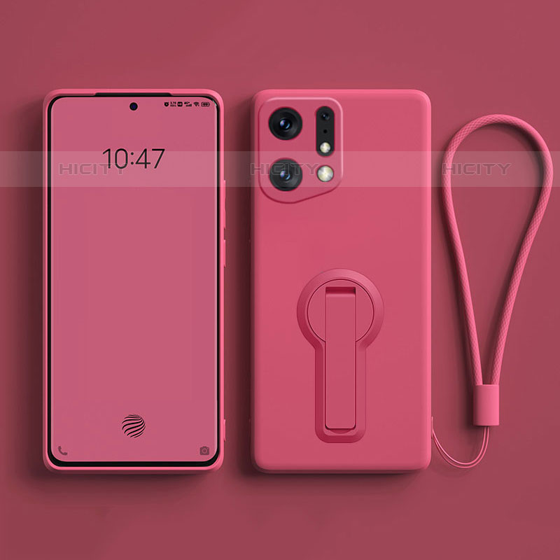 Coque Ultra Fine Silicone Souple Housse Etui avec Support pour Oppo Find X5 Pro 5G Rose Rouge Plus