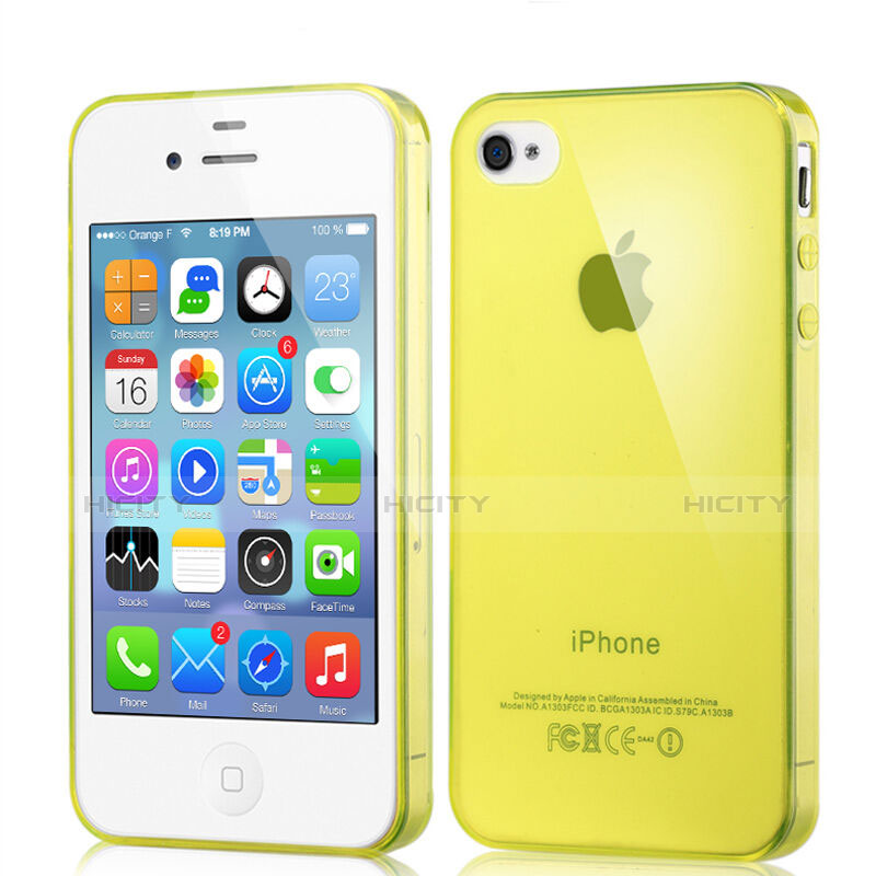 Coque Ultra Fine Silicone Souple Transparente pour Apple iPhone 4 Jaune Plus