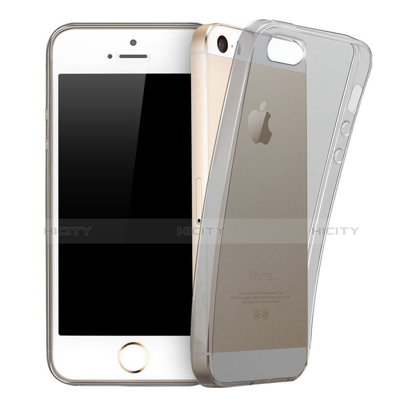 Coque Ultra Fine Silicone Souple Transparente pour Apple iPhone 5S Gris Plus