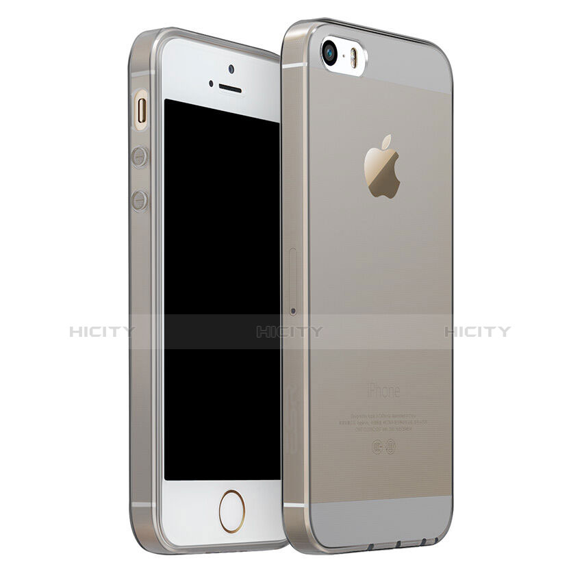 Coque Ultra Fine Silicone Souple Transparente pour Apple iPhone 5S Gris Plus