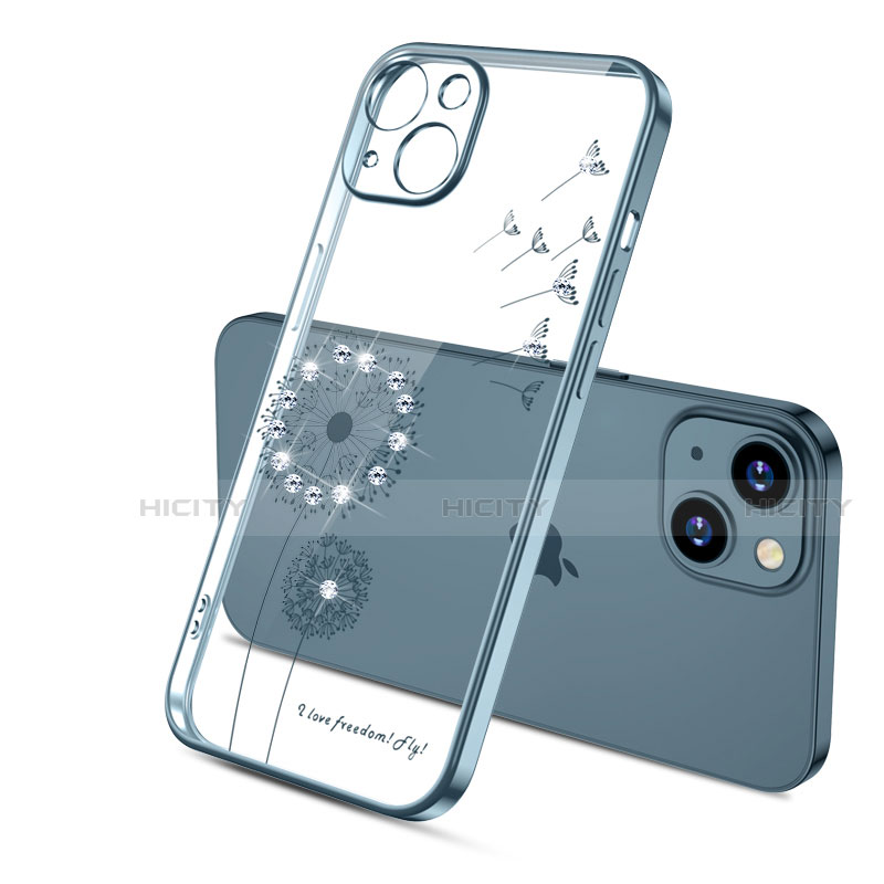 Coque Ultra Fine TPU Souple Housse Etui Transparente Fleurs pour Apple iPhone 14 Bleu Plus