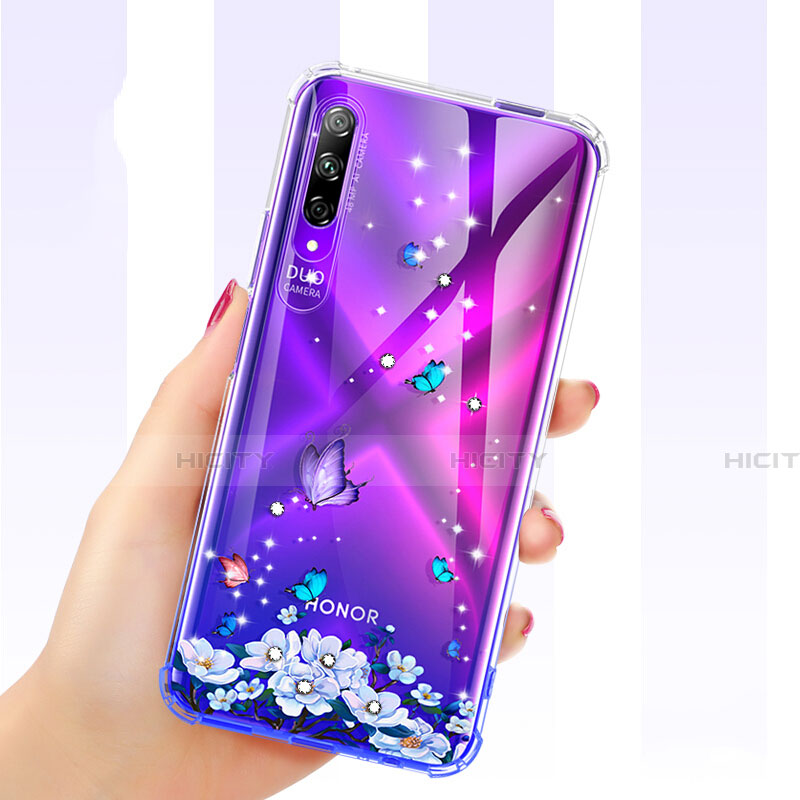 Coque Ultra Fine TPU Souple Housse Etui Transparente Fleurs pour Huawei Honor 9X Pro Violet Plus