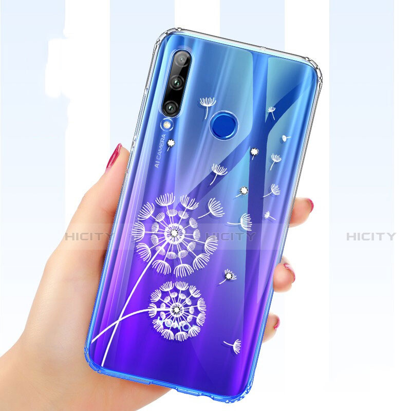 Coque Ultra Fine TPU Souple Housse Etui Transparente Fleurs T03 pour Huawei P Smart+ Plus (2019) Bleu Plus