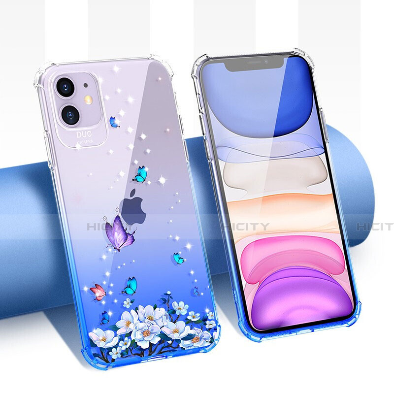 Coque Ultra Fine TPU Souple Housse Etui Transparente Fleurs T04 pour Apple iPhone 11 Violet Plus