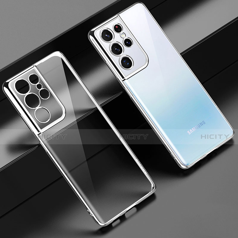 Coque Ultra Fine TPU Souple Housse Etui Transparente H02 pour Samsung Galaxy S21 Ultra 5G Argent Plus