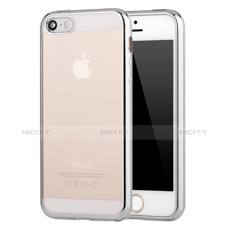 Coque Ultra Fine TPU Souple Housse Etui Transparente H05 pour Apple iPhone 5 Argent Plus