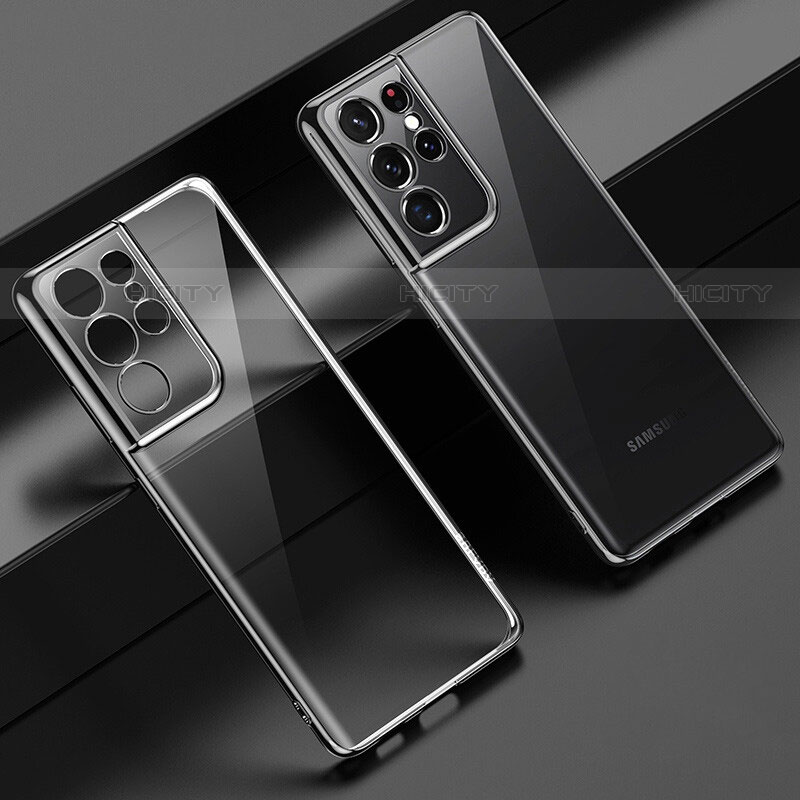 Coque Ultra Fine TPU Souple Housse Etui Transparente H08 pour Samsung Galaxy S21 Ultra 5G Noir Plus