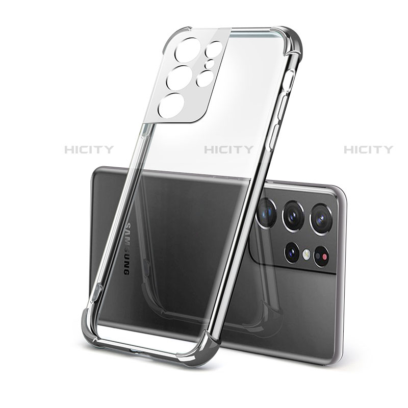 Coque Ultra Fine TPU Souple Housse Etui Transparente H09 pour Samsung Galaxy S21 Ultra 5G Argent Plus