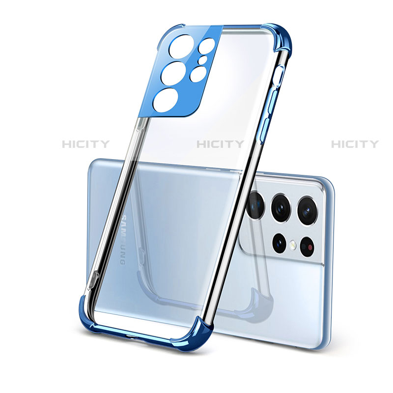 Coque Ultra Fine TPU Souple Housse Etui Transparente H09 pour Samsung Galaxy S21 Ultra 5G Bleu Plus