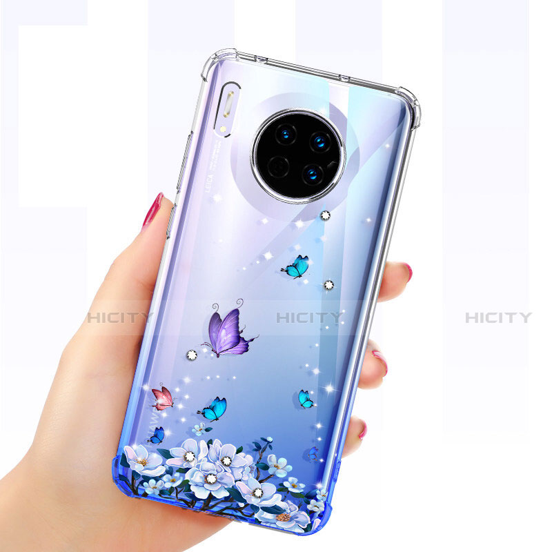 Coque Ultra Fine TPU Souple Housse Etui Transparente Papillon pour Huawei Mate 30 Pro 5G Bleu Plus
