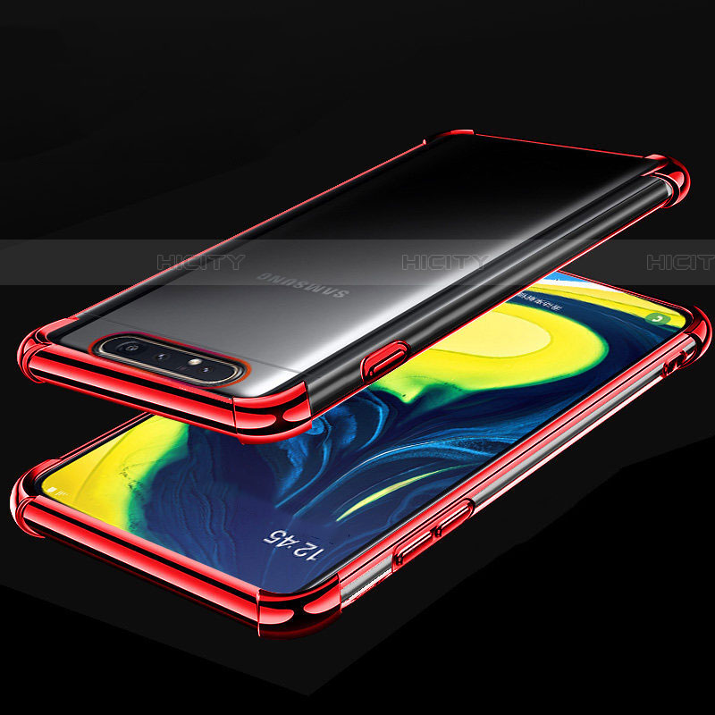 Coque Ultra Fine TPU Souple Housse Etui Transparente S01 pour Samsung Galaxy A80 Rouge Plus