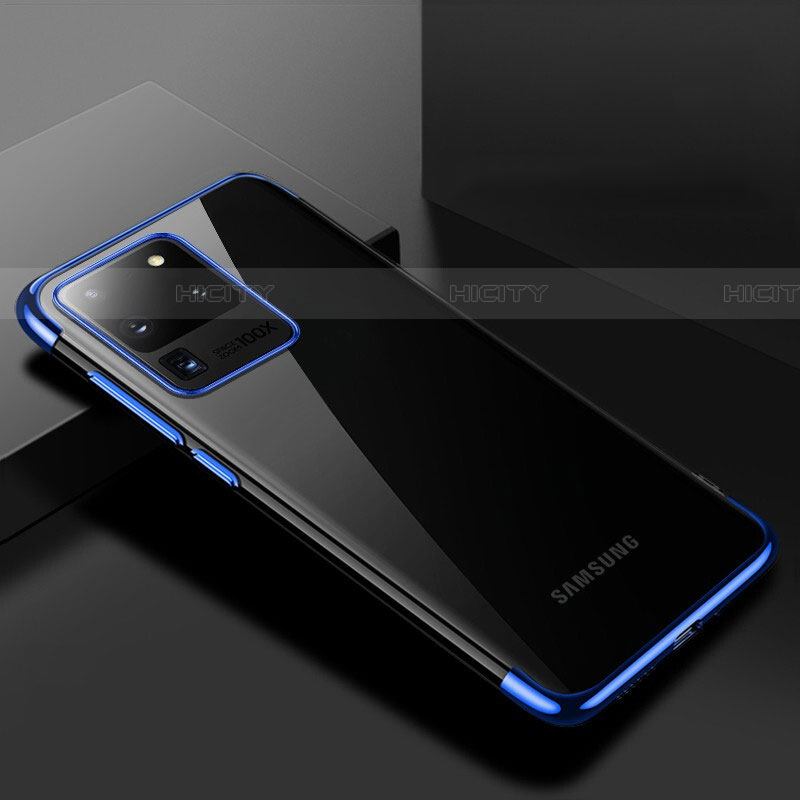 Coque Ultra Fine TPU Souple Housse Etui Transparente S01 pour Samsung Galaxy S20 Ultra 5G Bleu Plus