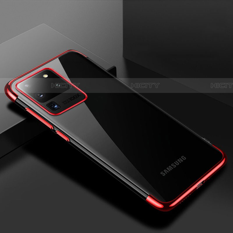 Coque Ultra Fine TPU Souple Housse Etui Transparente S01 pour Samsung Galaxy S20 Ultra 5G Rouge Plus