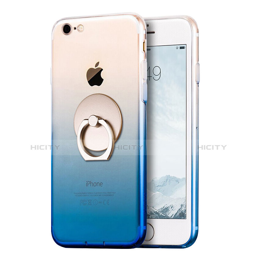 Coque Ultra Fine Transparente Souple Degrade et Support Bague Anneau pour Apple iPhone 8 Bleu Plus
