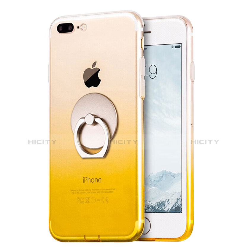 Coque Ultra Fine Transparente Souple Degrade et Support Bague Anneau pour Apple iPhone 8 Plus Jaune Plus