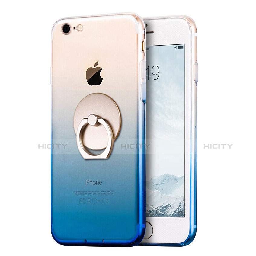 Coque Ultra Fine Transparente Souple Degrade et Support Bague Anneau pour Apple iPhone SE3 (2022) Bleu Plus