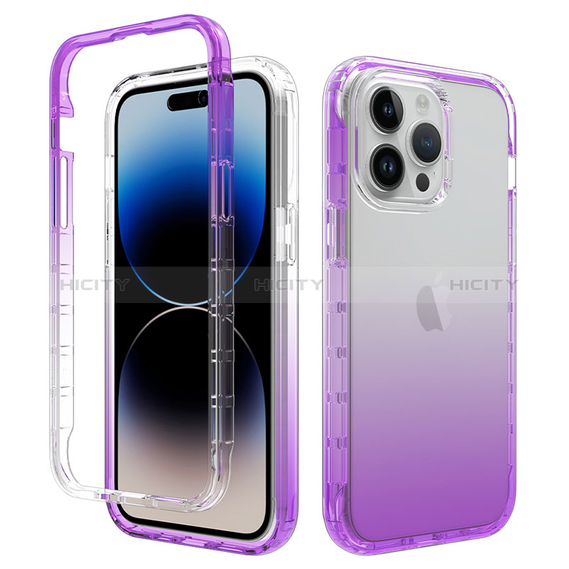 Coque Ultra Fine Transparente Souple Housse Etui 360 Degres Avant et Arriere Degrade pour Apple iPhone 14 Pro Violet Plus