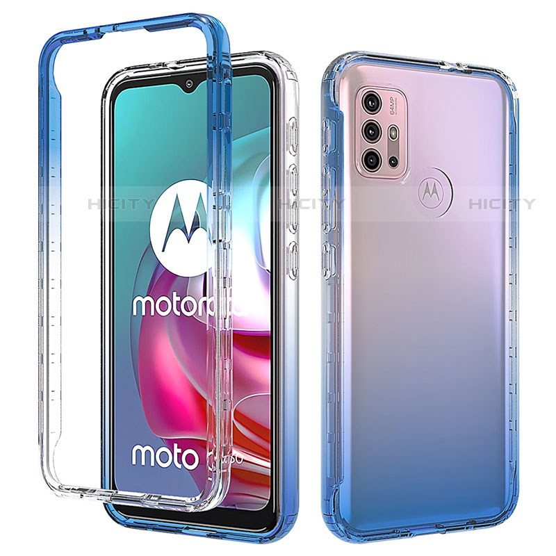 Coque Ultra Fine Transparente Souple Housse Etui 360 Degres Avant et Arriere Degrade pour Motorola Moto G10 Bleu Plus