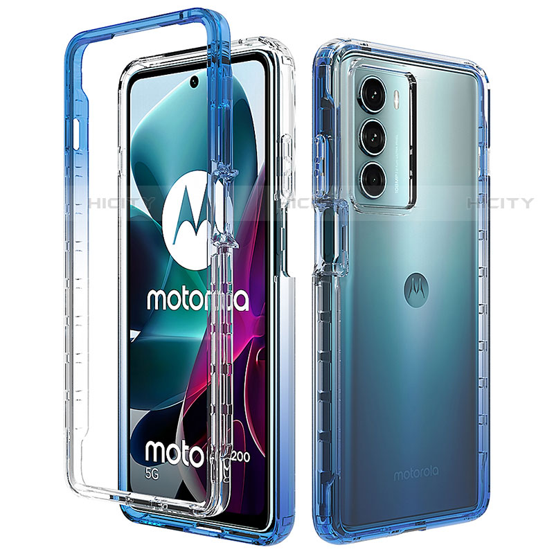Coque Ultra Fine Transparente Souple Housse Etui 360 Degres Avant et Arriere Degrade pour Motorola Moto G200 5G Bleu Plus
